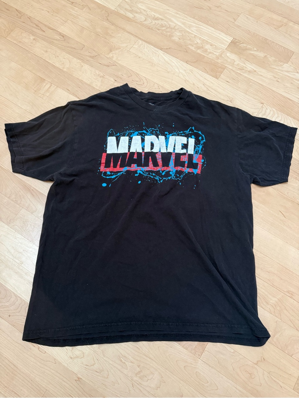 Marvel Black Short-Sleeve Logo Tee with Red & Blue Accents